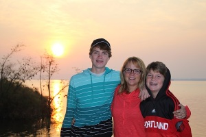 Diane and her boys, Austin and Oliver at Sunrise in Akegaer National Park
